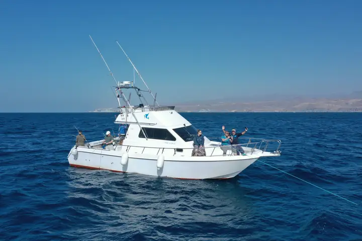 Fish On! till havs med Gran Canarias kust i bakgrunden