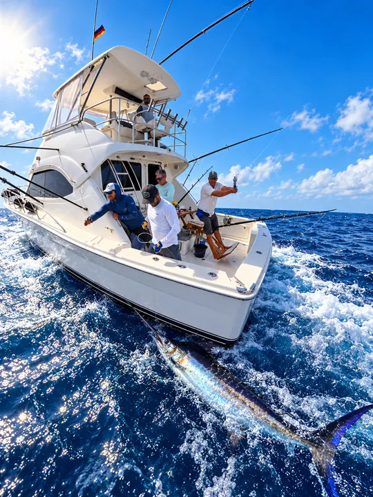 Blå marlin längs ZULU medan besättningen förbereder återutsättningen
